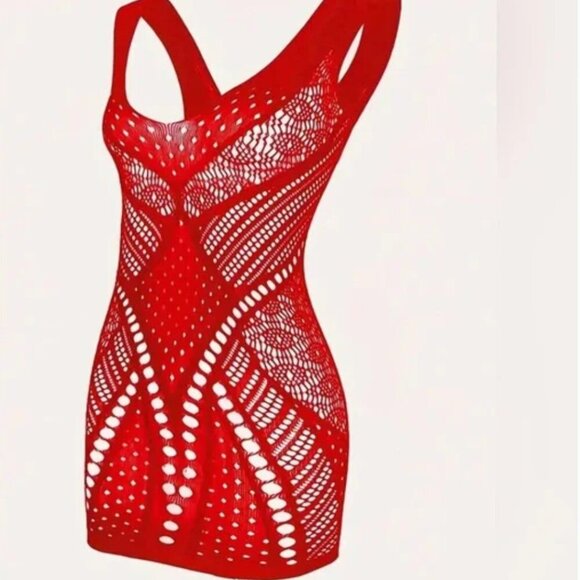 Red Sexy Lace Lingerie Crochet Dress See through One Size New NWT - Picture 6 of 6